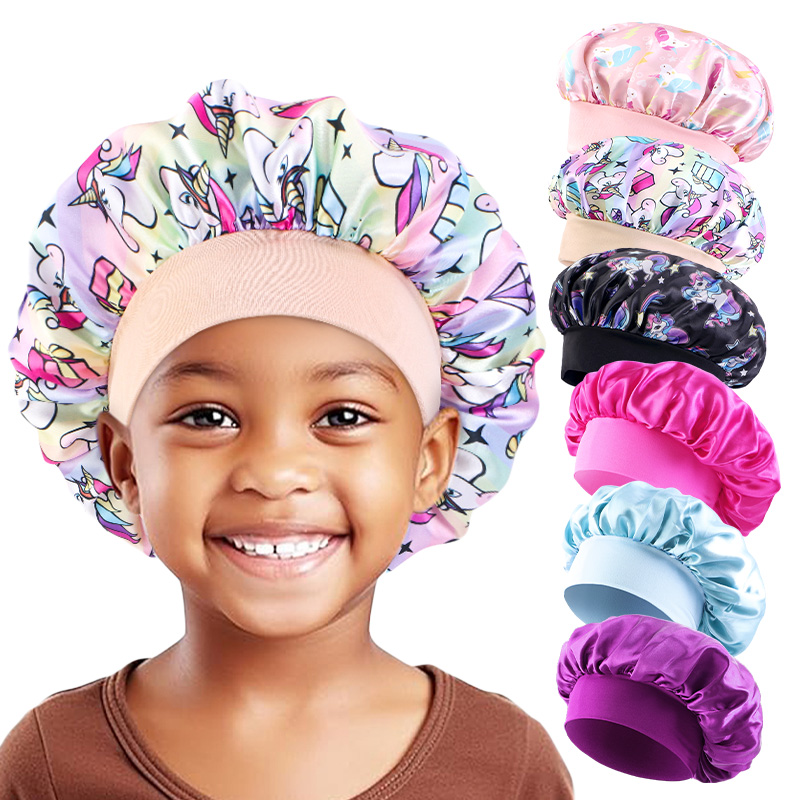 Hair Care For 5 Year Old Girl - 6 ピース/ロット子供ボンネットかわいいワイドバンド弾性漫画印刷睡眠ファッションナイトキャップヘアケアキッズボーイズガールズ睡眠キャップ