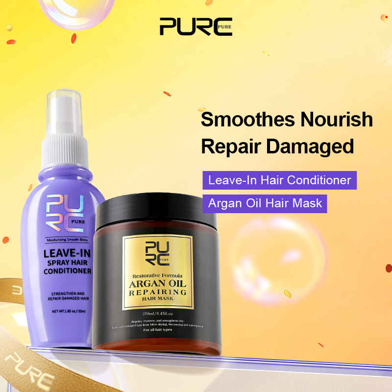 Hair Care Vitamin E - PURC 250 グラムモロッコアルガンオイルヘアトリートメントマスク + 55 ミリリットルリーブインヘアコンディショナースプレー乾燥ダメージ縮れ毛用