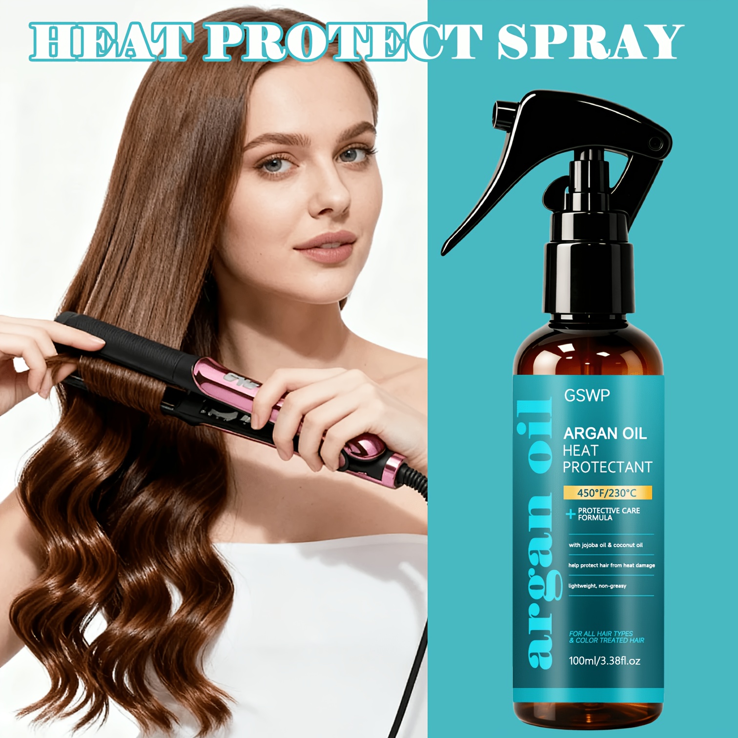 Heat Protectant Spray - GSWP アルガンオイル プロテクトスプレー、450ml ° Fヒートプロテクトヘア、軽量で保湿力のある栄養アーガンオイルヘアトリートメント。100/200ml