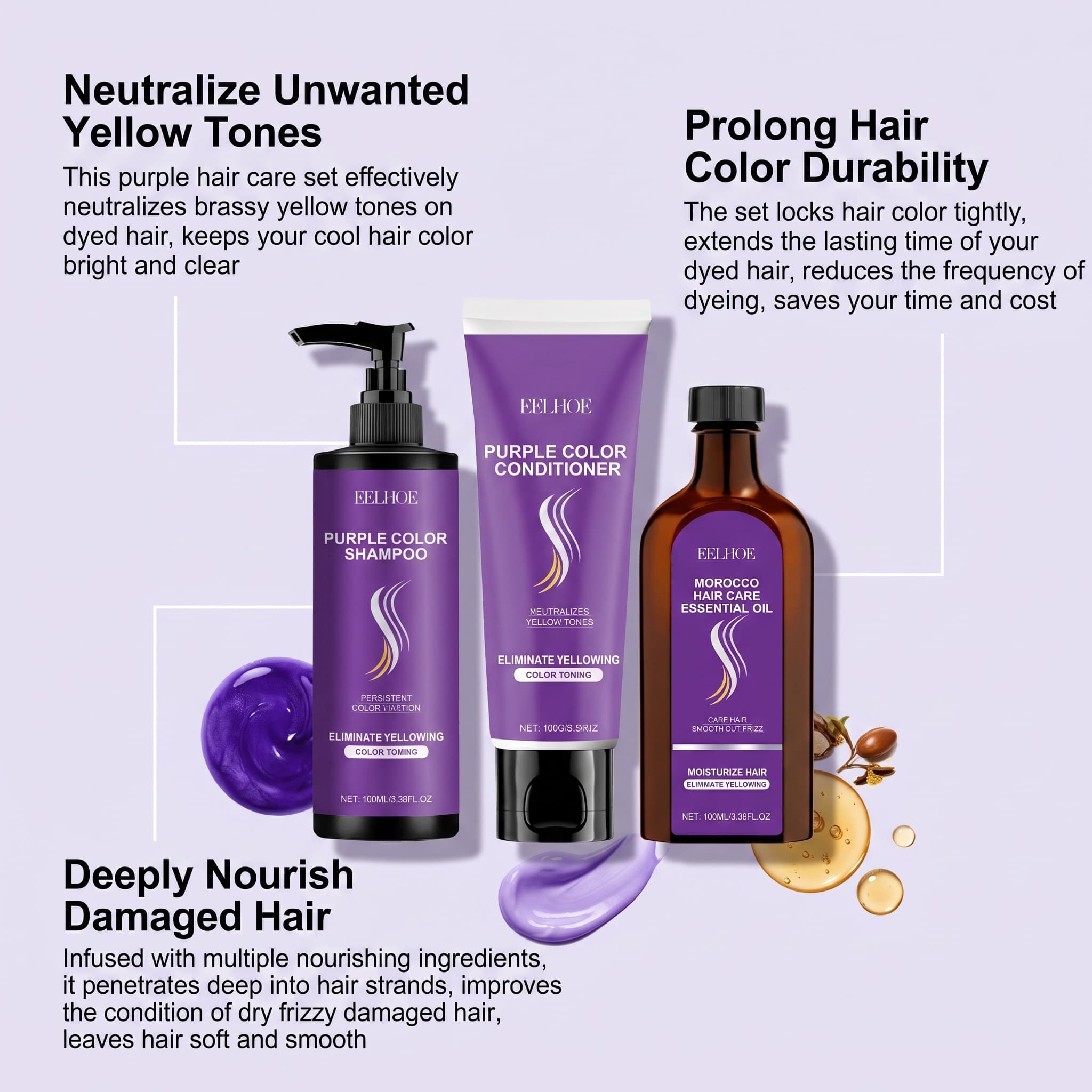 パープルシャンプーセット（コンディショナー、ヘアオイル、セラ - Hair Care Serum のレビューと価格