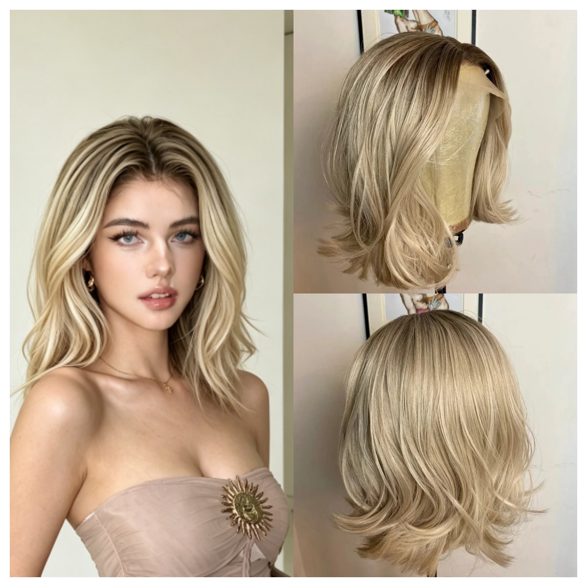 オンブルゴールデンブロンドナチュラルウェーブウィッグ合成ショ - Hair Care Daily のレビューと価格