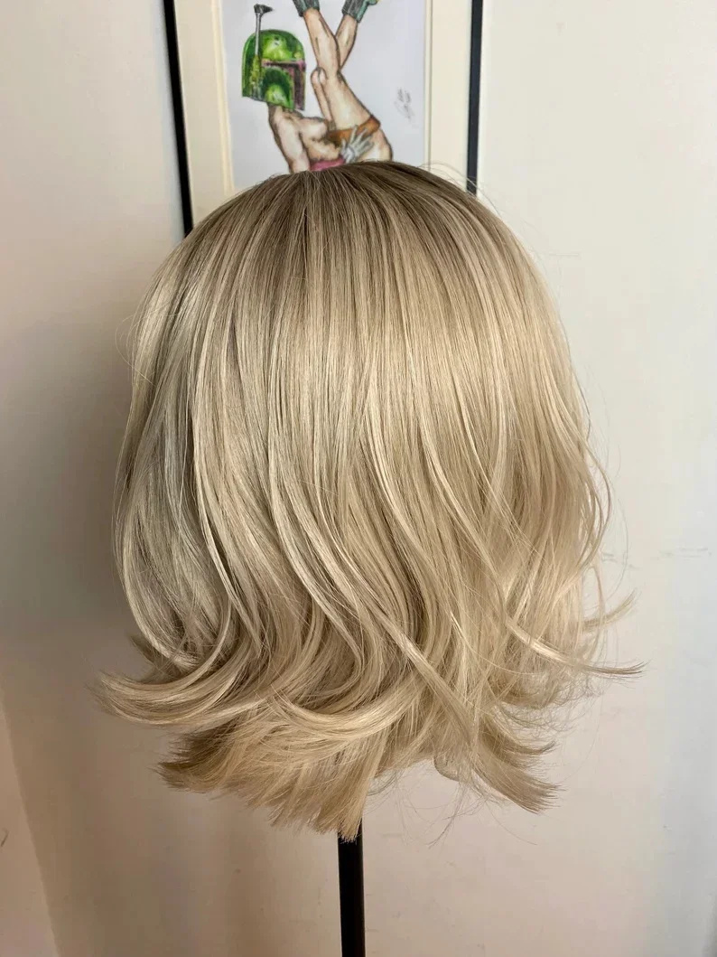 オンブルゴールデンブロンドナチュラルウェーブウィッグ合成ショ - Hair Care Daily のレビューと価格